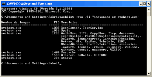 Svchost.exe en la Consola de comandos Svchost.exe en la Consola de comandos