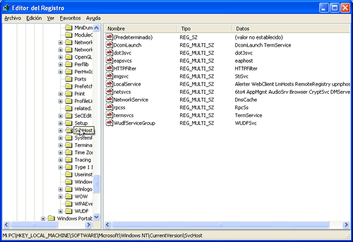 Svchost.exe en el Registro de windows Svchost.exe en el Registro de windows