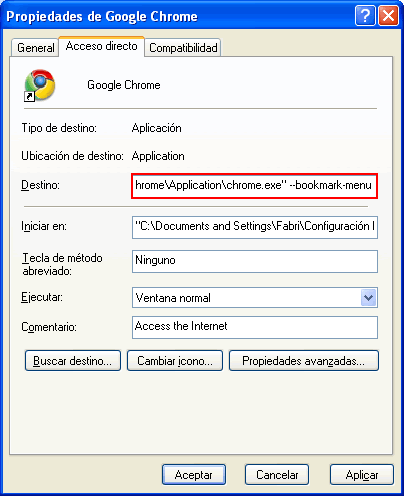 Propiedades de Google Chrome Propiedades de Google Chrome