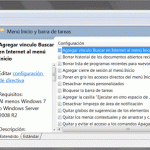 Ajustes en el menú Inicio y en la Barra de tareas