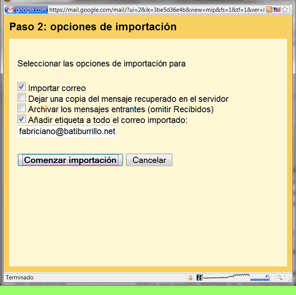 Gmail opciones importación Gmail opciones importación