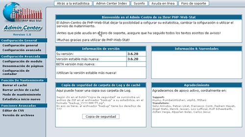 PHP Web Stat, estadísticas para tu sitio 2 PHP Web Stat Admin - Center