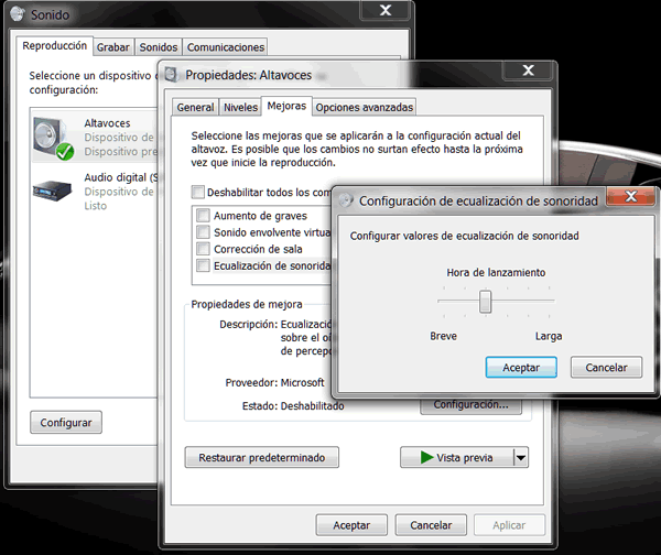 Configurar sonidos en altavoces Windows 7
