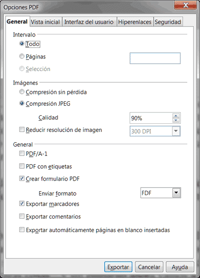 Opciones PDF