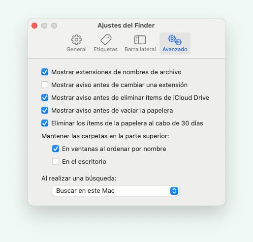 Ajustes del Finder