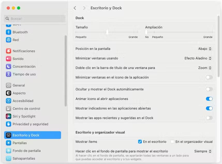 Escritorio y Dock