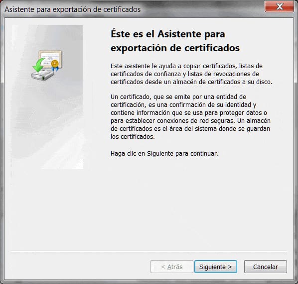 Asistente para exportación de certificados