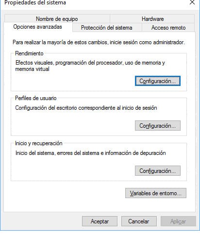 Propiedades del sistema