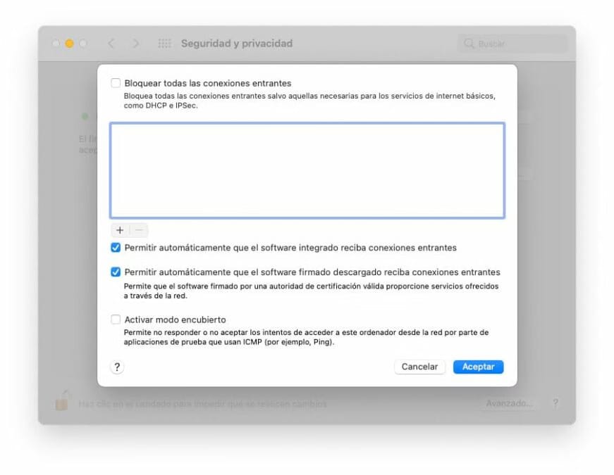 Opciones de Firewall