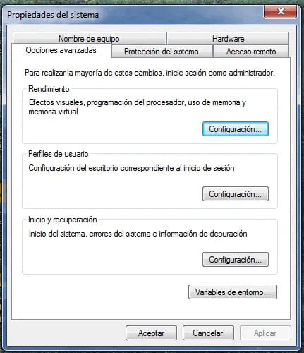 Propiedades del sistema