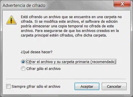 Advertencia de cifrado